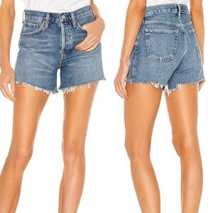 Agolde Medium Blue Parker Long Raw Hem Shorts - 34